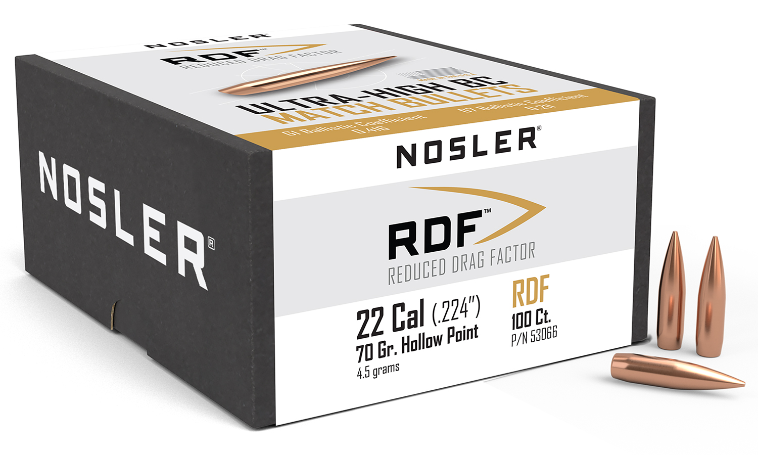 Nosler 53066 RDF Competition 22 Cal .224 70 gr HPBT 100 Per Box