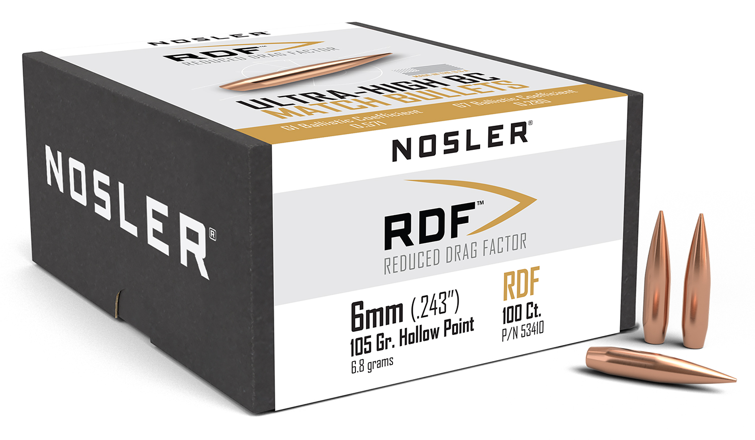 Nosler RDF Match 6mm .243 105gr Hollow Point Boat Tail 100 Count