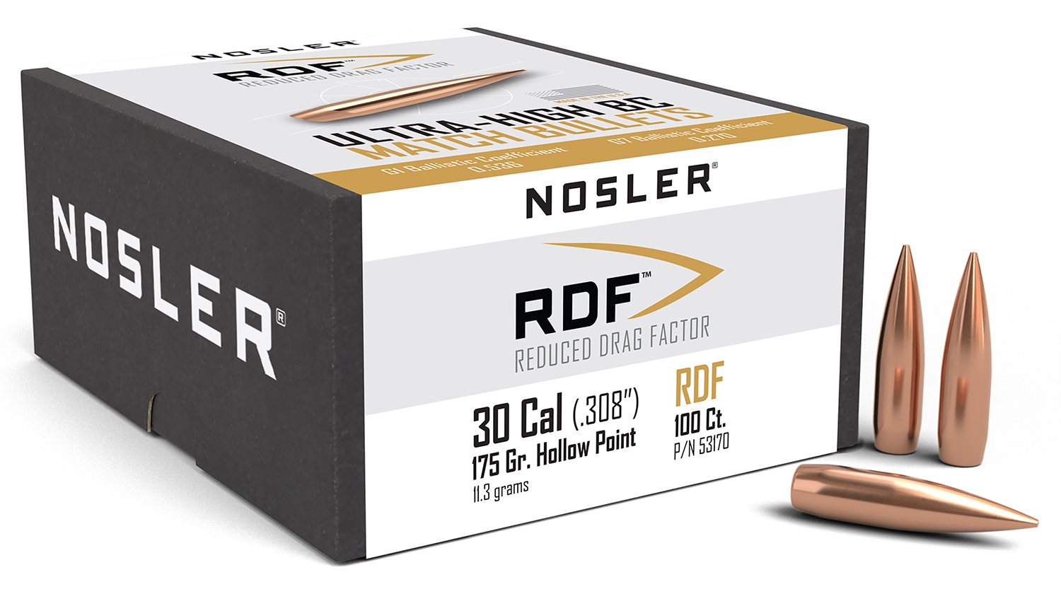 Nosler 53170 RDF Match 30 Cal .308 175 gr HPBT 100 Per Box
