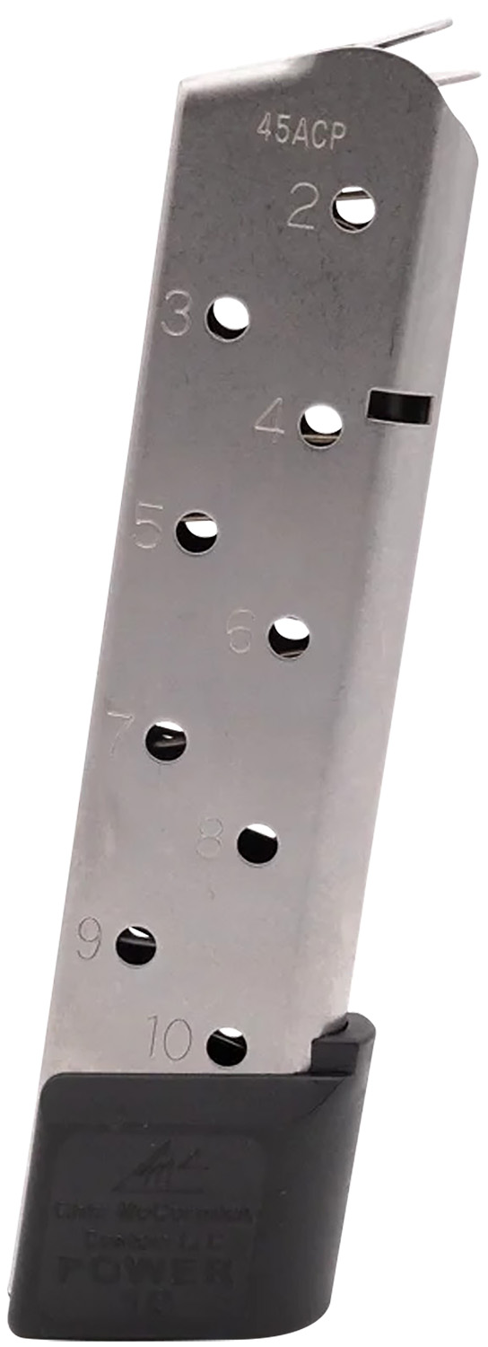 CMC Products 15150 Power Mag  10rd 45 ACP Fits 1911 Government Stainless Steel w/ Black Base Pad