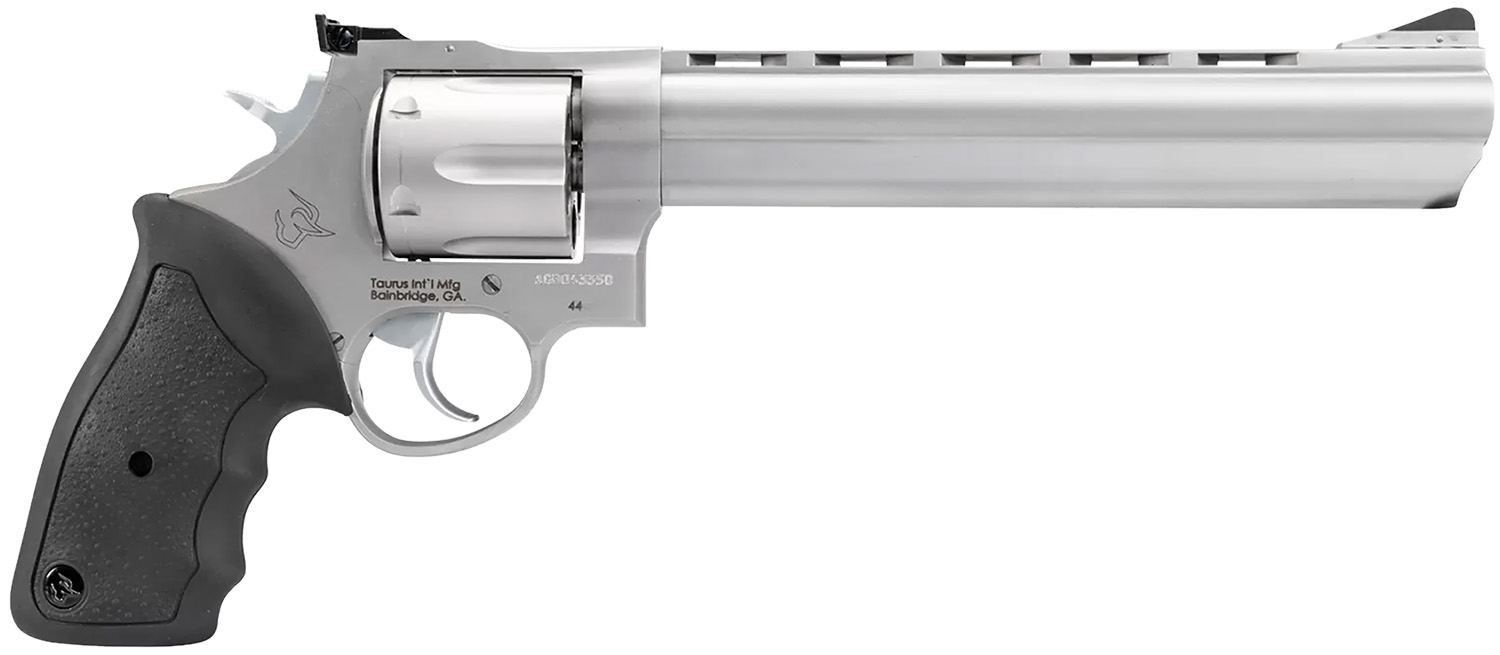Taurus 2-440089 44  Large 44 Rem Mag 6 Shot 8.37" Matte Stainless Ported Barrel, Cylinder & Frame, Black Finger Grooved Rubber Grip, Transfer Bar Safety, Exposed Hammer