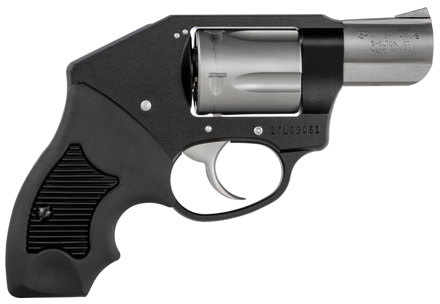 Charter Arms 53911 Off Duty  Compact 38 Special, 5 Shot 2 Matte Stainless Steel Barrel & Cylinder, Black Aluminum Frame w/Black Finger Grooved Rubber Grip