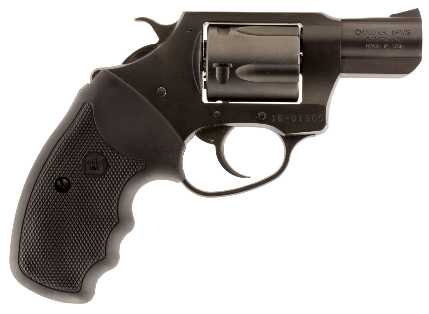 Charter Arms 63820 Undercover  Small 38 Special, 5 Shot 2" Black Nitride Stainless Steel Barrel, Cylinder & Frame, Black Finger Grooved Rubber Grip, Exposed Hammer