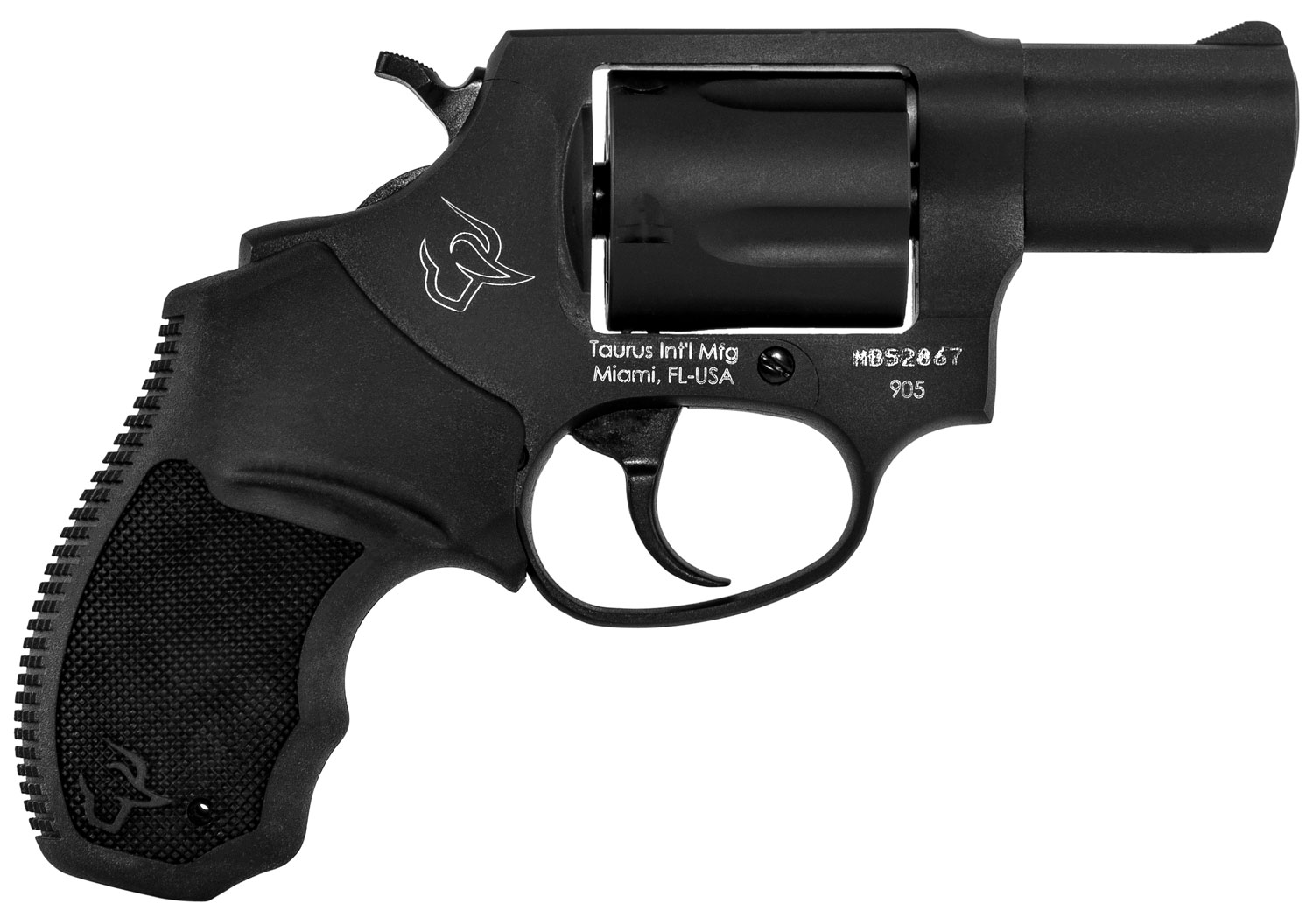 Taurus 2905021 905  9mm Luger 5rd 2 Barrel, Overall Matte Black Oxide Metal Finish,  Finger Grooved Black Rubber Grip & Fixed Sights