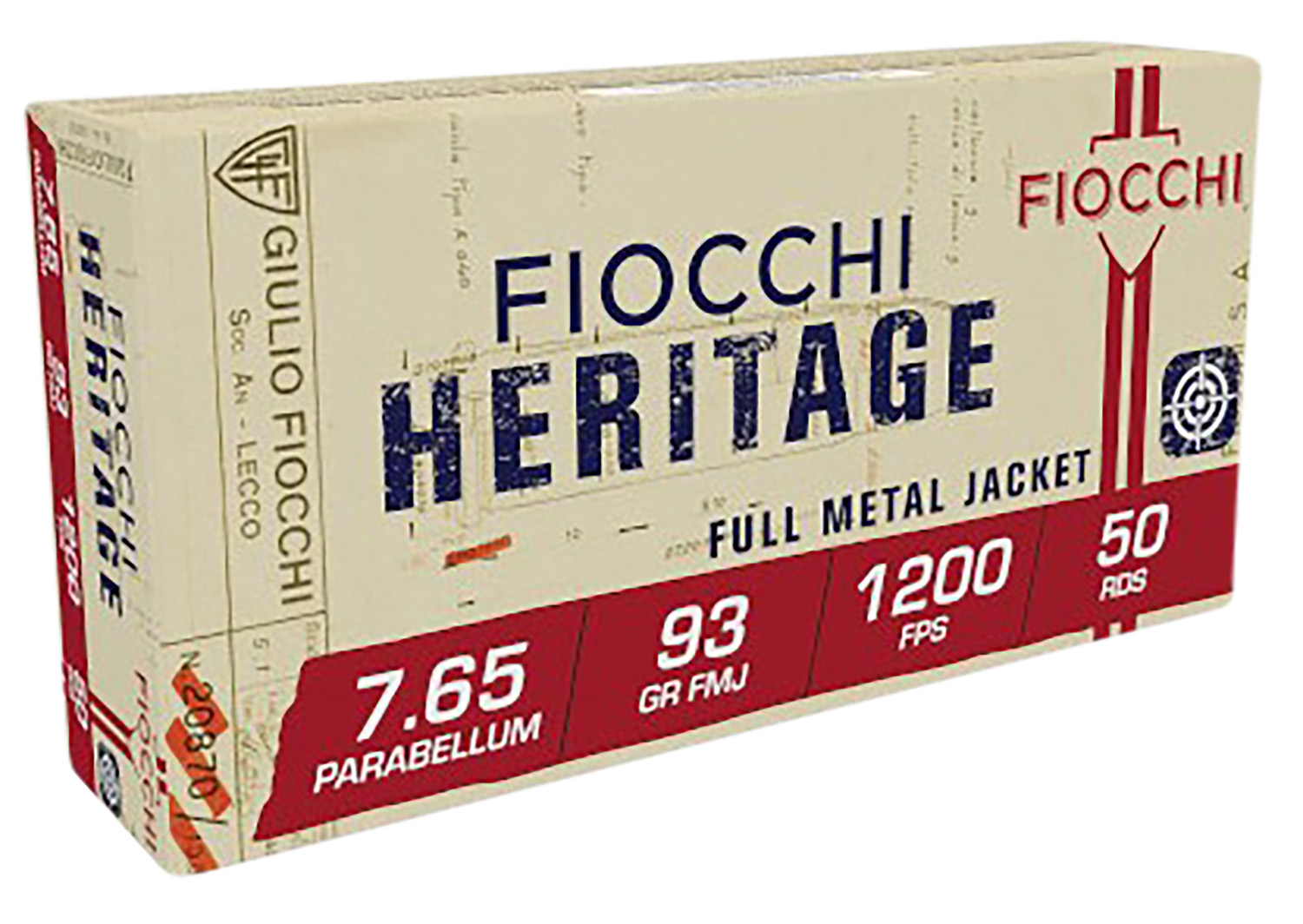 Fiocchi 765A Heritage  7.65x21mmParabellum 93gr Semi Jacketed Soft Point 50 Per Box/20 Case