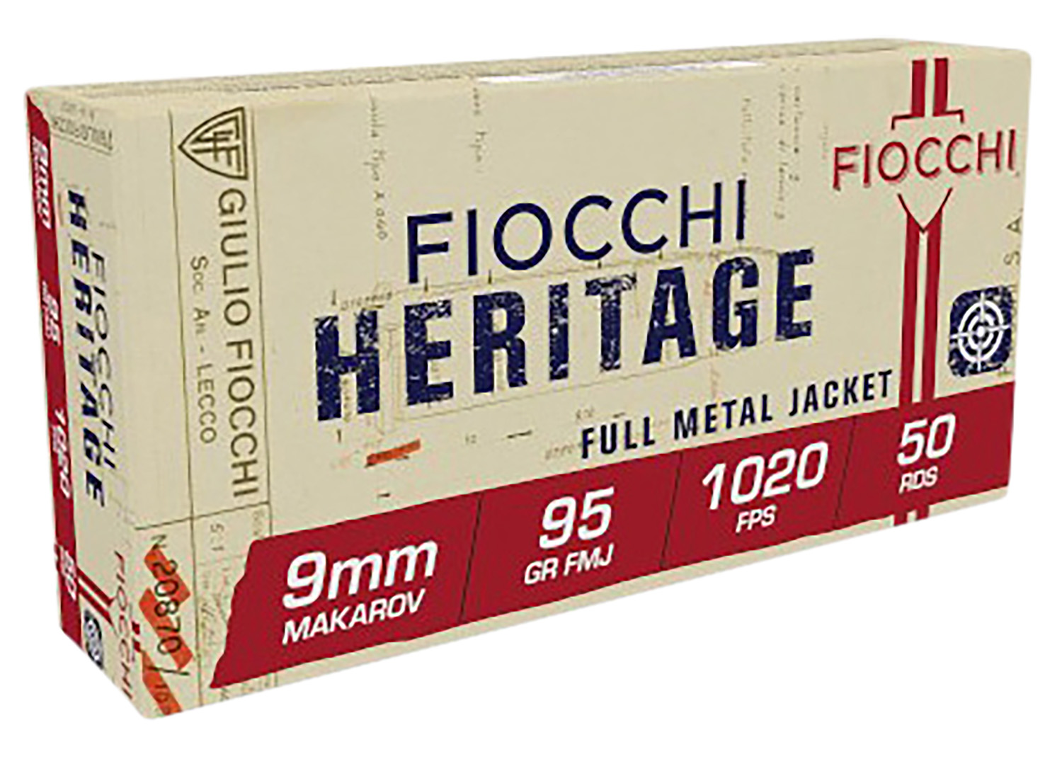 Fiocchi 9MAK Heritage  9mmMakarov 95gr Full Metal Jacket 50 Per Box/20 Case