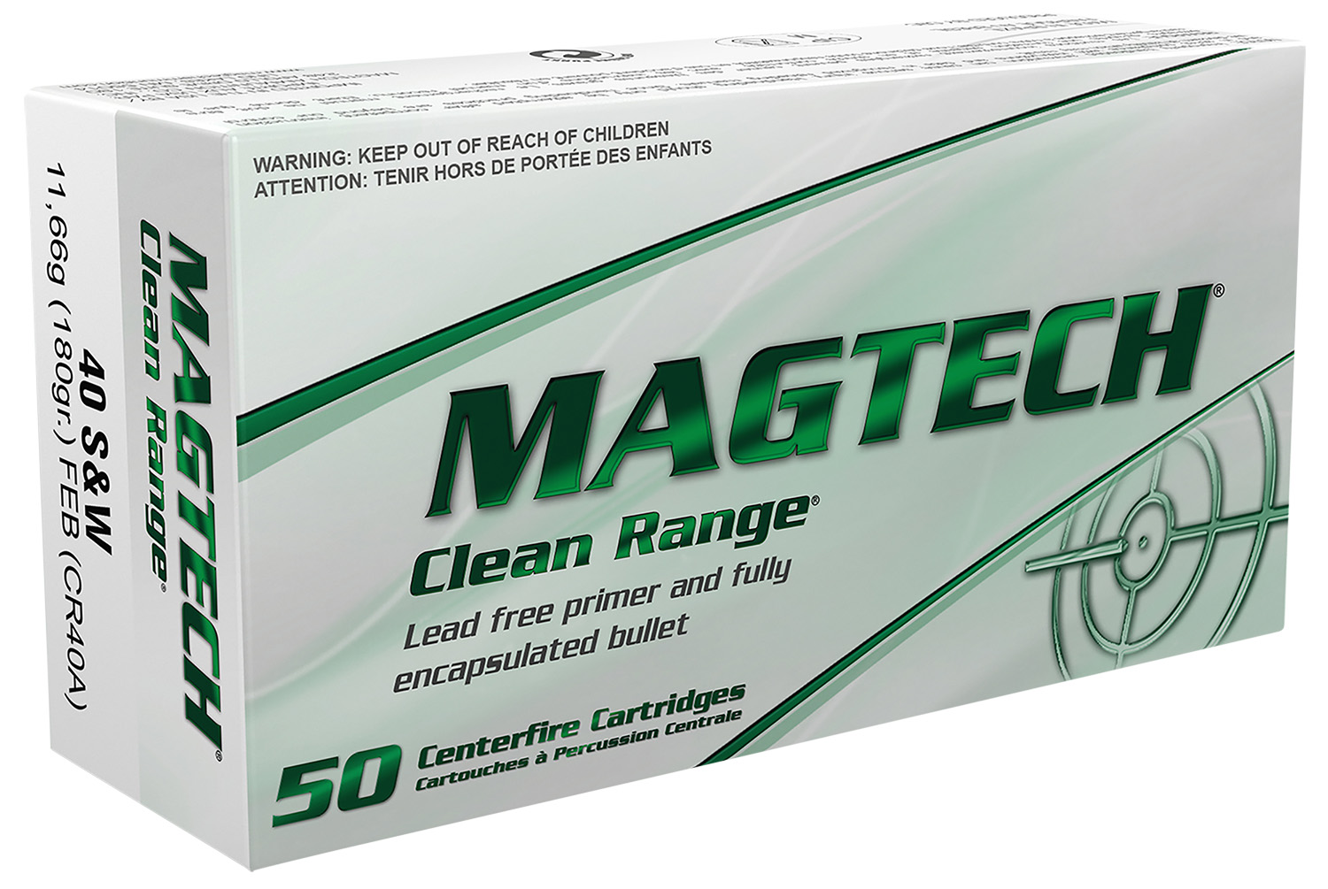 Magtech CR40A Clean Range 40S&W 180gr Fully Encapsulated Bullet Flat 50...