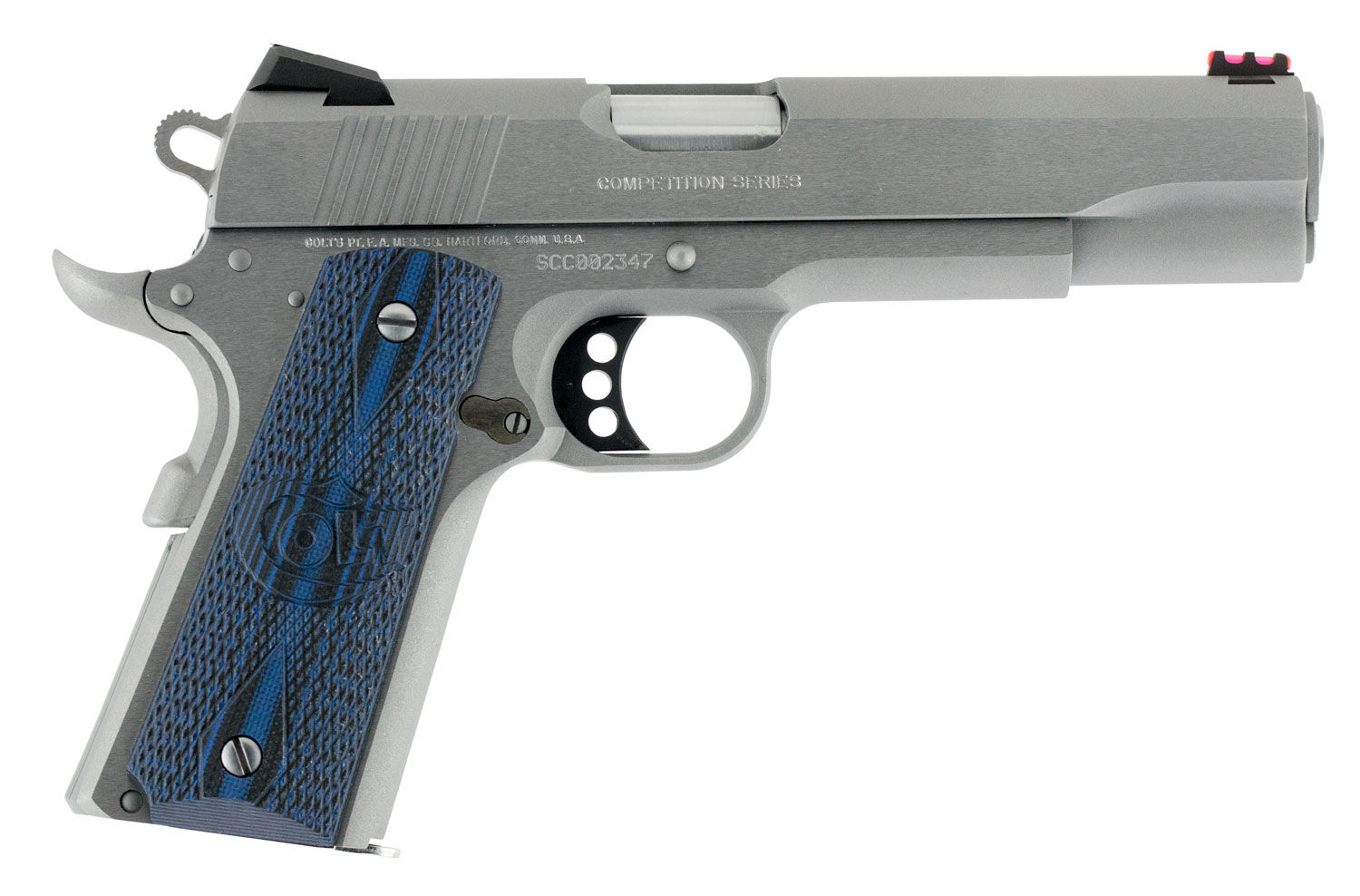 Colt Mfg O1070CCS Competition Government 45 ACP 8+1 5 Stainless National Match Barrel, Serrated Slide & Frame w/Beavertail, Checkered Blue G10 Grip, Ambidextrous