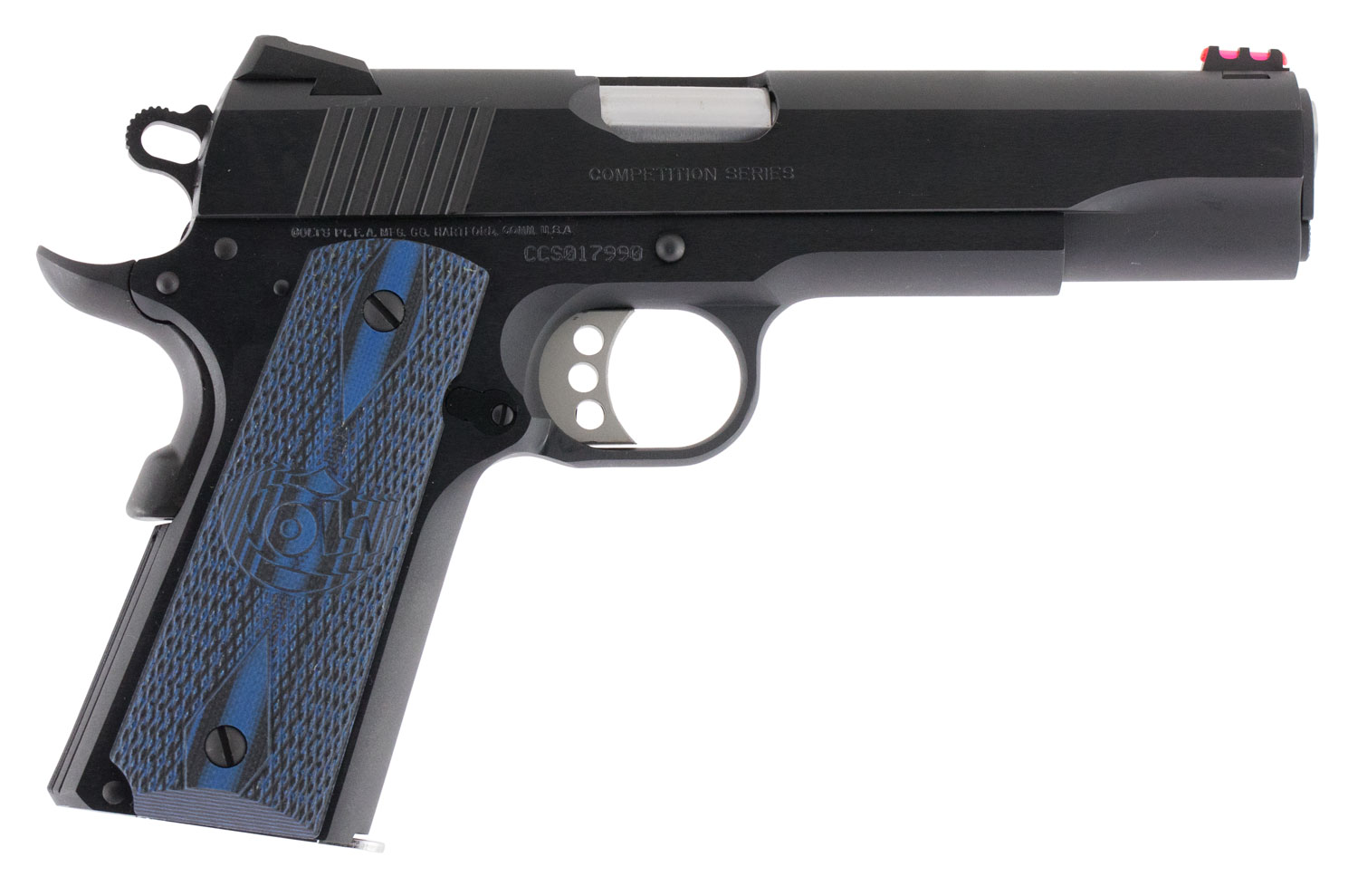 Colt Mfg O1970CCS Competition Government 45 ACP 8+1 5 Stainless National Match Barrel, Blued Serrated Carbon Steel Slide & Frame w/Beavertail, Blue Scalloped G10 Grip, Ambidextrous