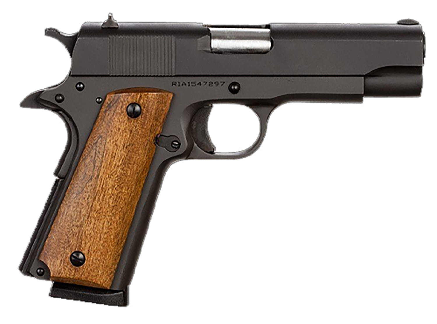 Rock Island 51417MA GI Standard MS *MA Compliant 45 ACP Caliber with 4.20" Barrel, 8+1 Capacity, Overall Black Parkerized Finish Steel, Beavertail Frame, Serrated Slide & Wood Grip