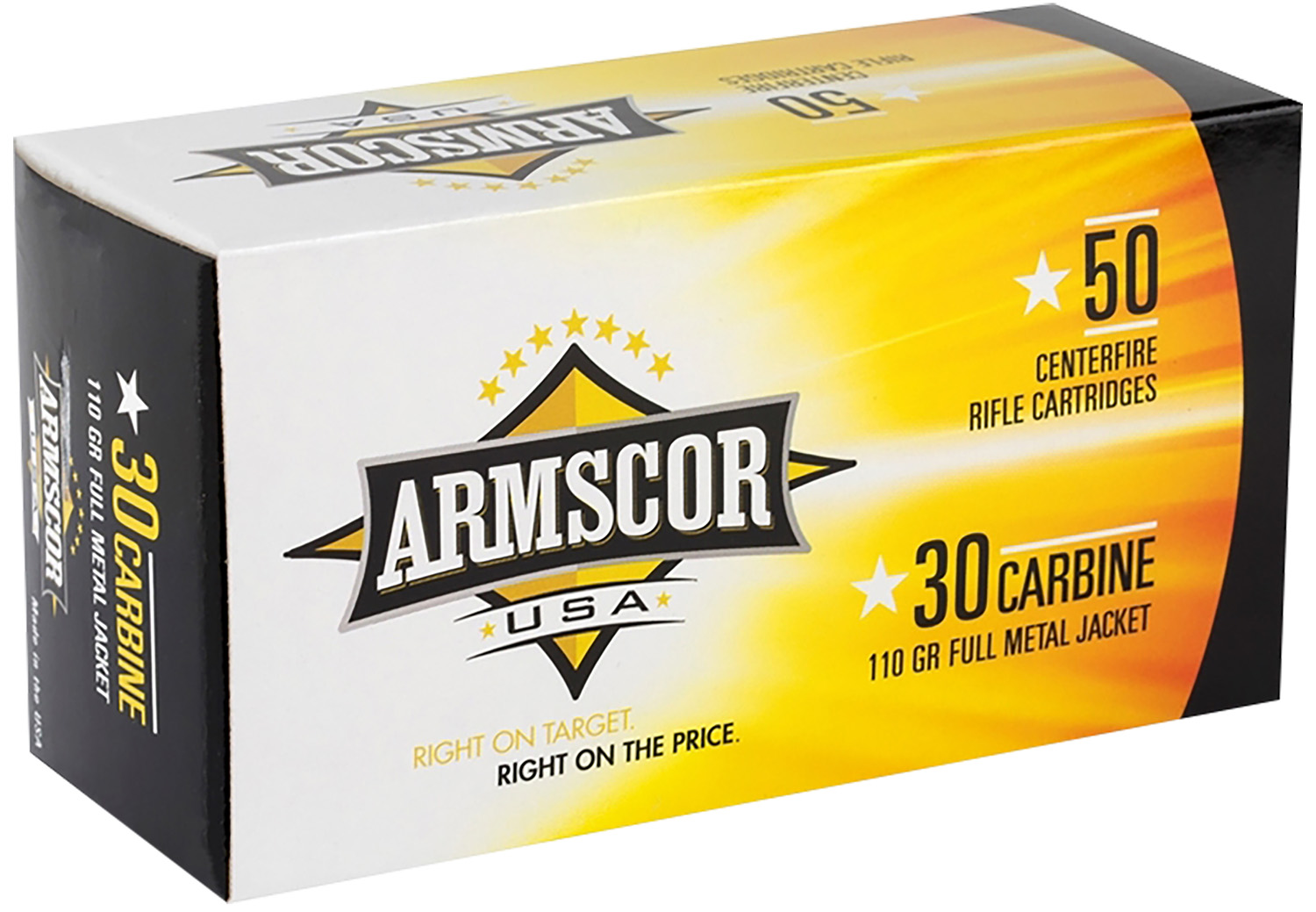 30 Carbine Ammo 110 gr Full Metal Jacket FMJ 50 Rounds Armscor M1