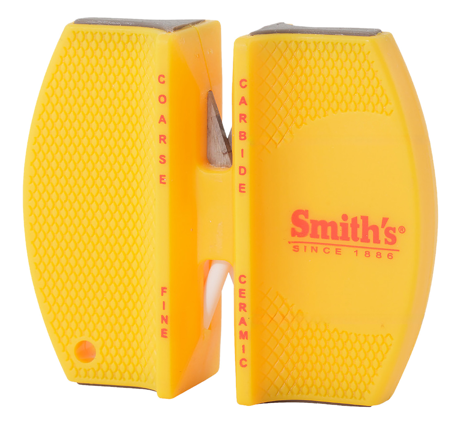 Smiths Products CCKS Knife Sharpener 2-Step Fine, Coarse Carbide, Ceramic Sharpener Rubber Handle Yellow