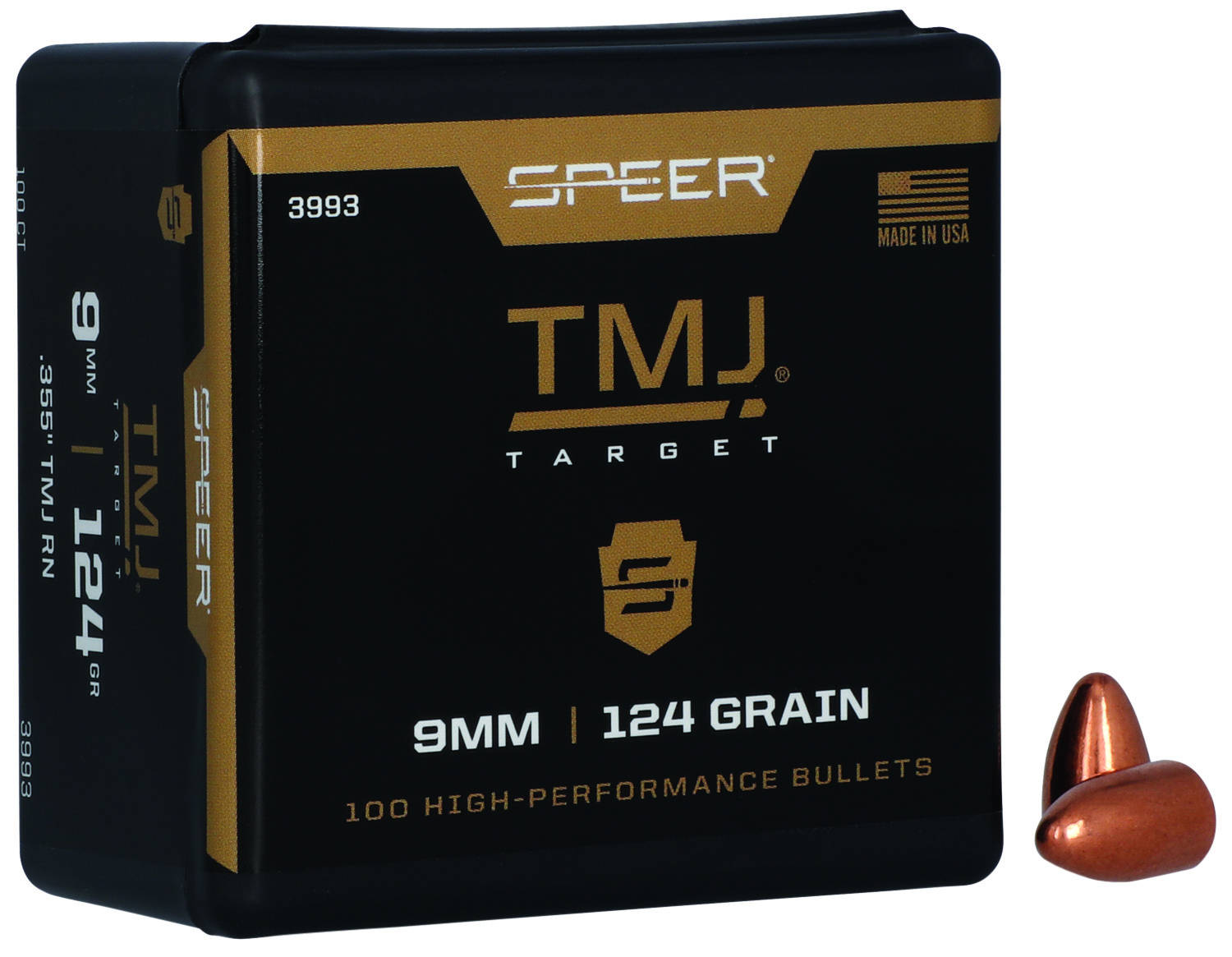 Speer 3993 TMJ 9mm 124gr Total Metal Jacket Bullets 100/Box