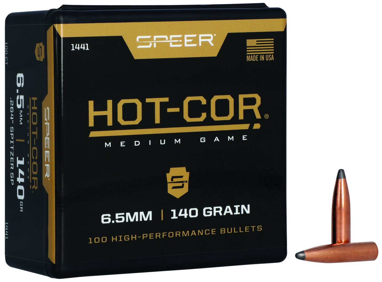Speer 1441 Hot-Cor 264Cal 140gr Spitzer Soft Point 100 Per Box/5 Case