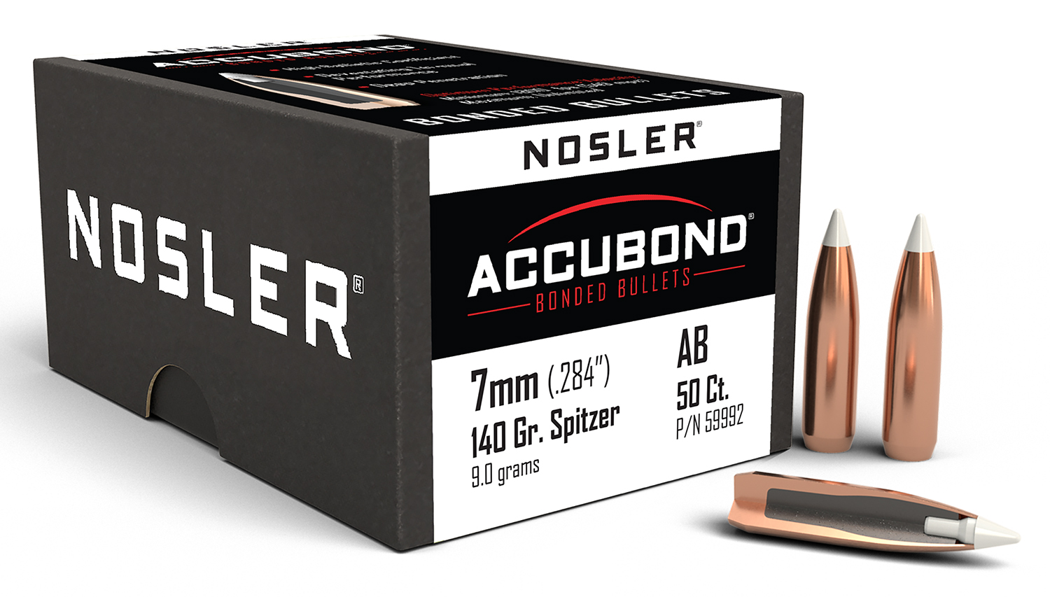 Nosler 59992 AccuBond Hunting 7mm .284 140 gr Spitzer Point 50 Per Box - Nosler - 7mm