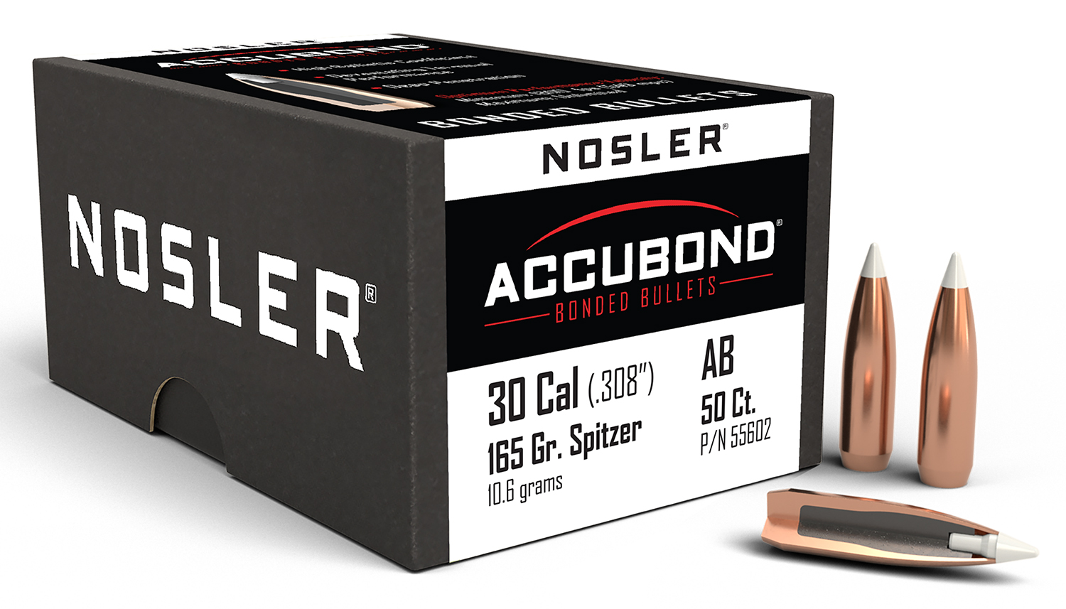 Nosler 55602 AccuBond Hunting 30 Cal .308 165 gr Spitzer Point 50 Per Box - Nosler - 30 Caliber