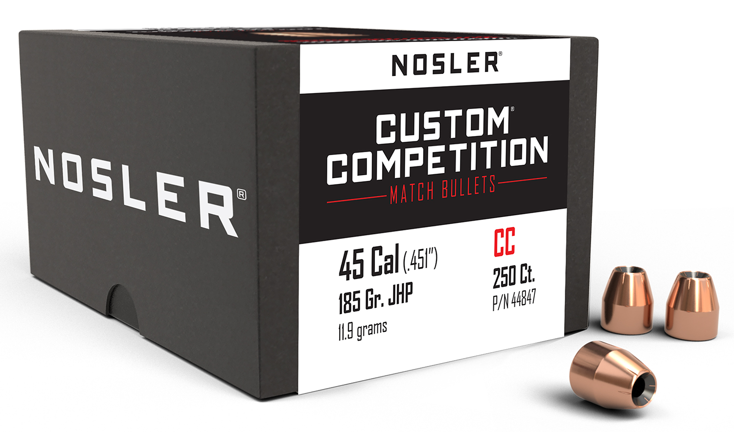 Nosler 44847 Custom Competition 45Cal 185gr Jacketed Hollow Point 250-Box