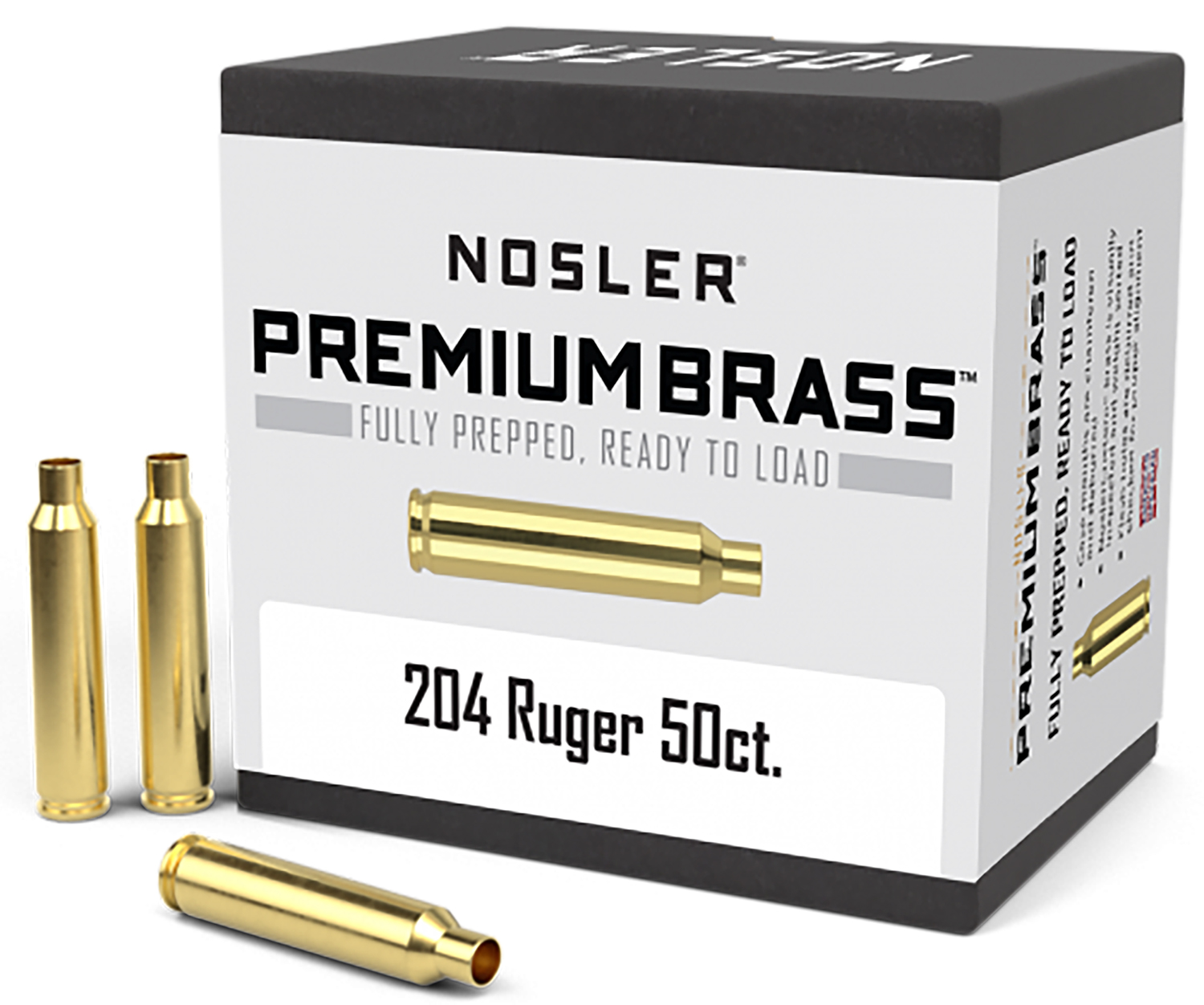 Nosler .204 Ruger Unprimed Brass Cartridge Case, 50 Count, Full Length, Premium Quality, Hand-Inspected, Weight-Sorted, Ready to Load, 10056