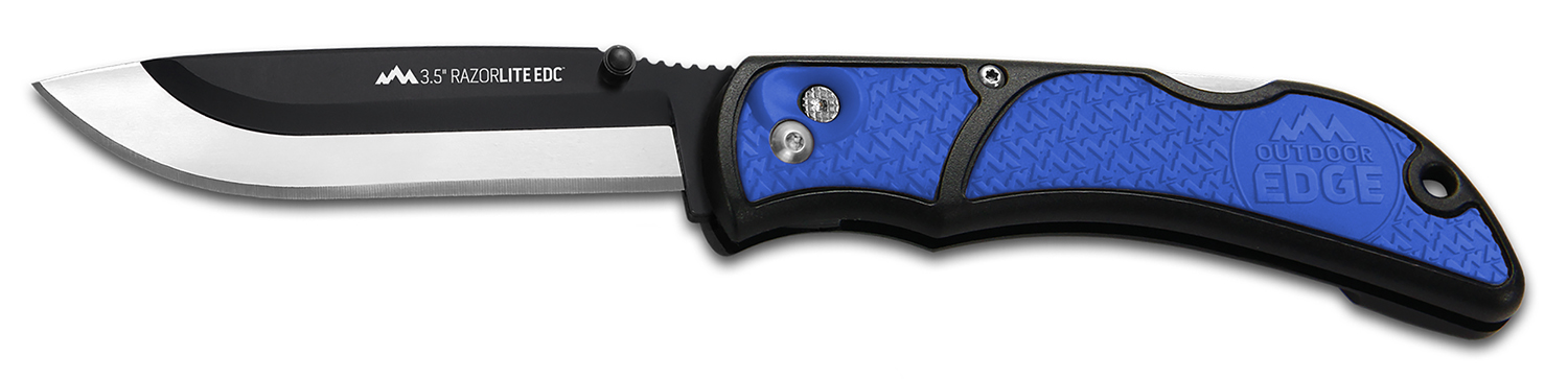Outdoor Edge RLU40C RazorLite  3.50 Folding Drop Point Tanto Plain 420J2 SS Blade Black/Blue Polymer Handle