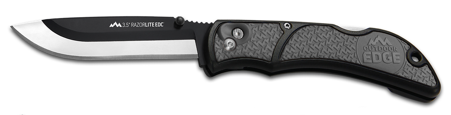 Outdoor Edge RLY50C RazorLite  3.50 Folding Drop Point Tanto Plain 420J2 SS Blade Black/Gray Polymer Handle