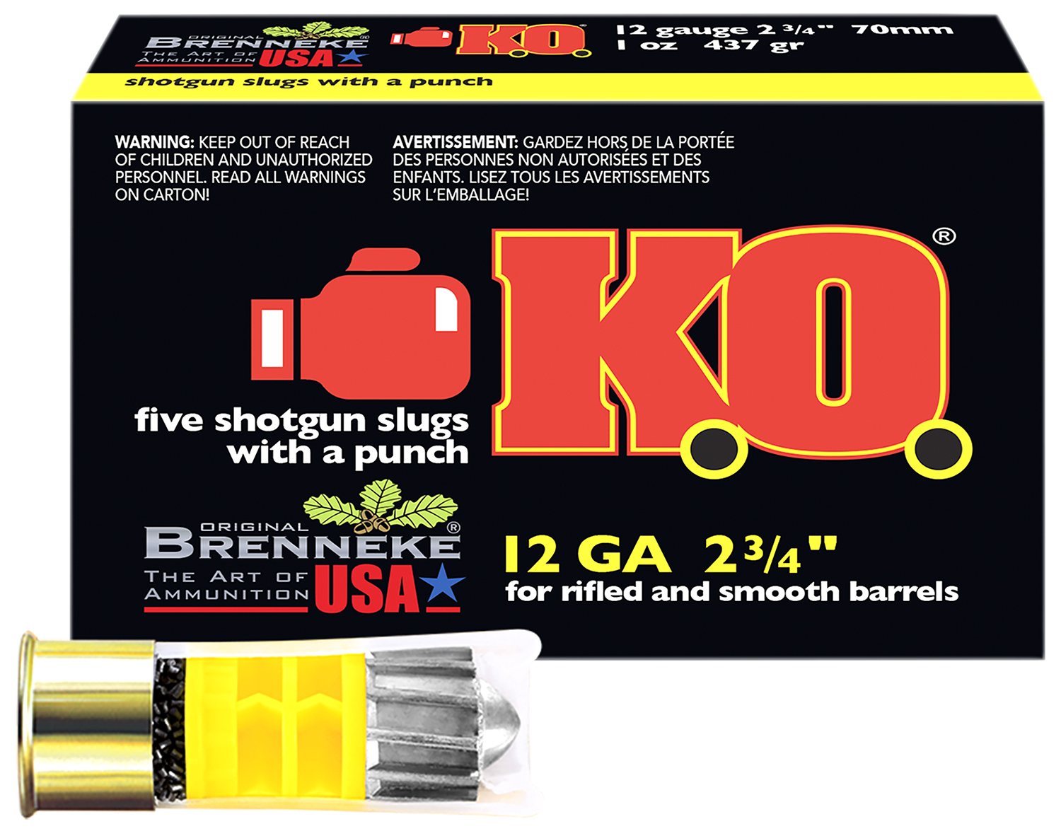 Brenneke SL122KO K.O.  12Gauge 2.75 1oz Slug Shot 5 Per Box/50 Case Brenneke SL122KO K.O.  12Gauge 2.75 1oz Slug Shot 5 Per Box/50 Case