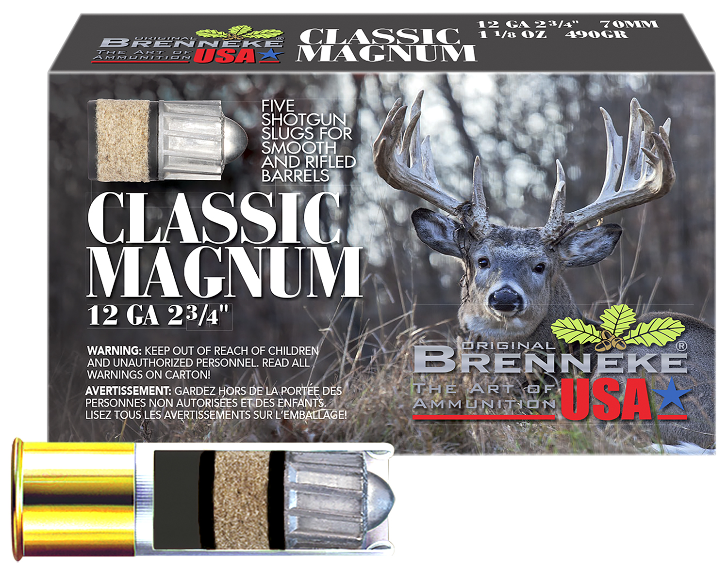 Brenneke SL122CLM Classic Magnum  12Gauge 2.75 1 1/8oz Slug Shot 5 Per Box/50 Case Brenneke SL122CLM Classic Magnum  12Gauge 2.75 1 1/8oz Slug Shot 5 Per Box/50 Case