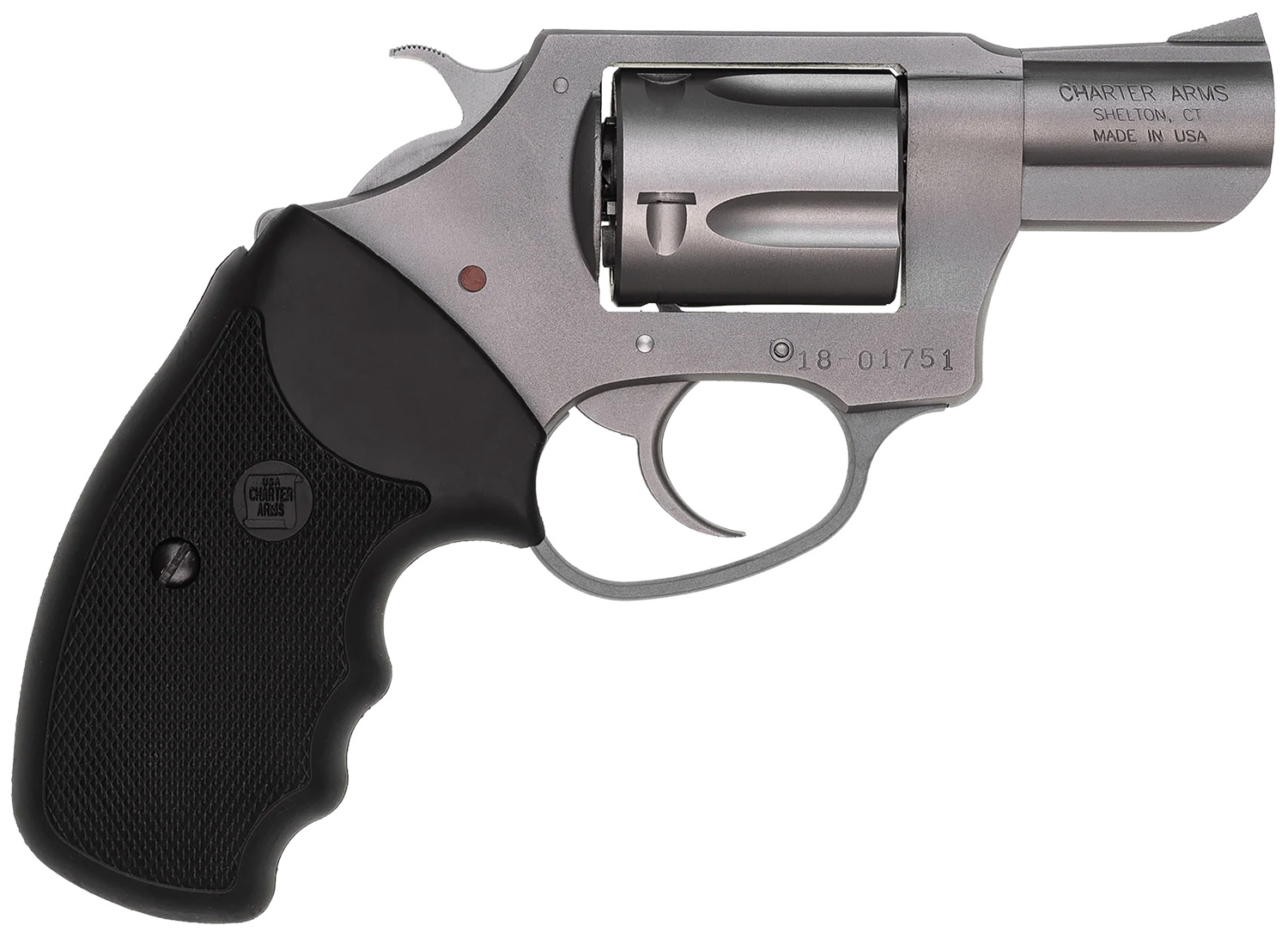 Charter Arms 73820 Undercover  Small 38 Special, 5 Shot 2 Matte Stainless Steel Barrel & Cylinder, Aluminum Frame w/Black Finger Grooved Rubber Grip, Exposed Hammer