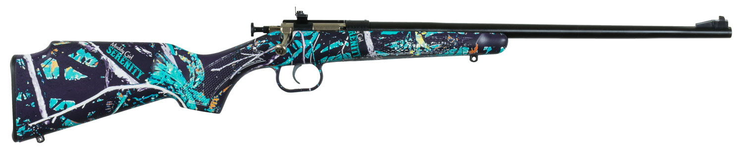 Crickett KSA2172 Youth  22 LR 1rd 16.12 Blued Barrel & Receiver, Fixed Front/Adjustable Rear Peep Sights, Muddy Girl Serenity Synthetic Stock w/11.5 LOP, Rebounding Firing Pin Safety