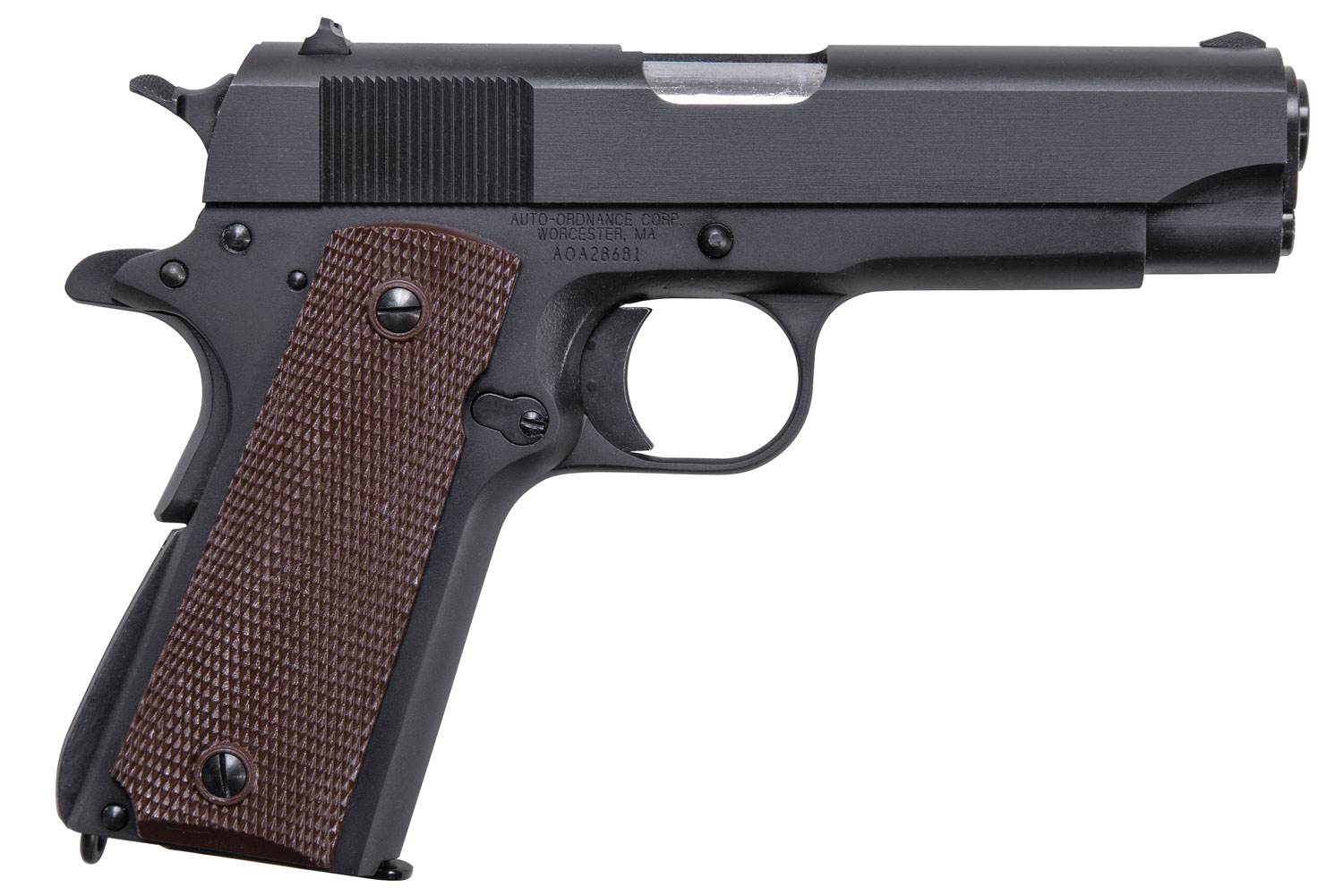 Auto-Ordnance 1911BKOC 1911 A1 Commander 45 ACP 7+1 4.25 Matte Black Serrated  Carbon Steel Slide Matte Black Matte Black Carbon Steel Brown Checkered Polymer Grips Right Hand