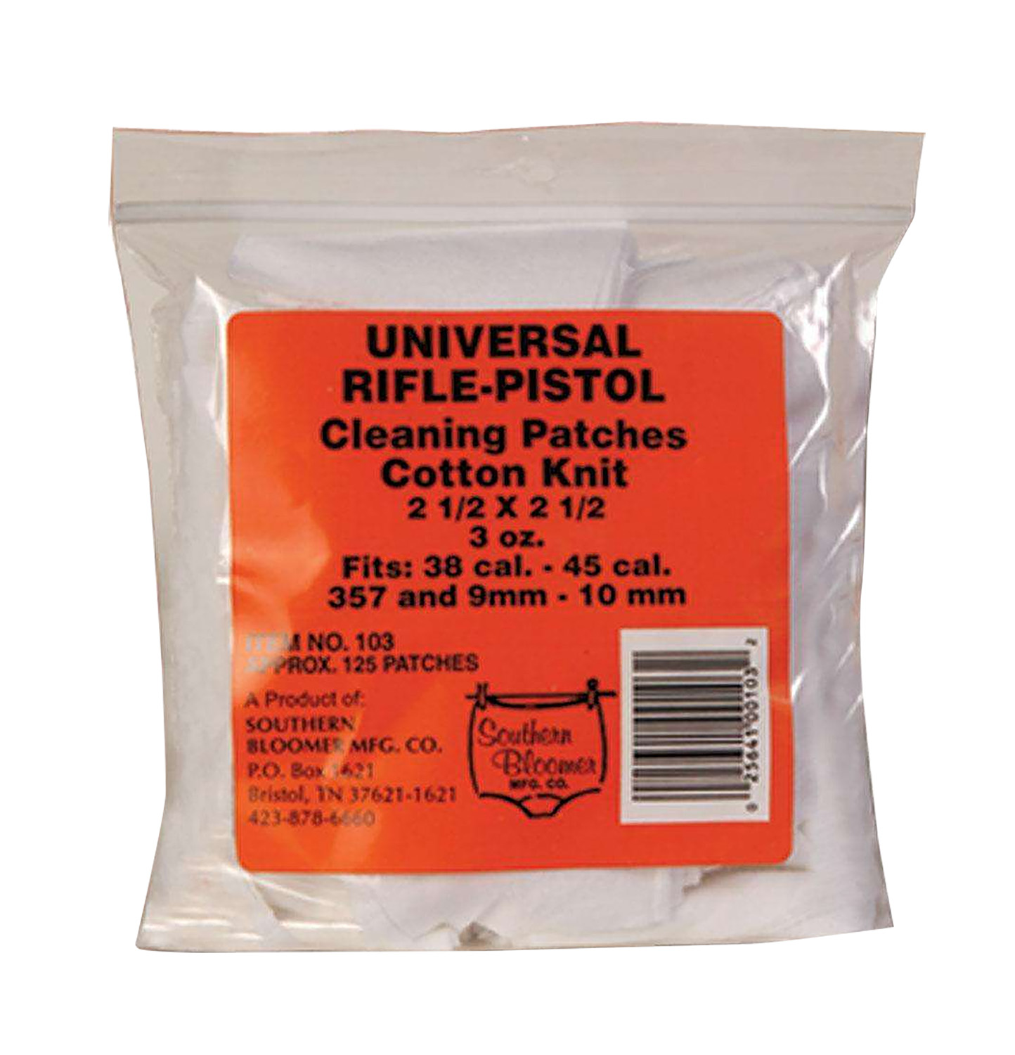 Southern Bloomer 103 Cleaning Patches  Cotton 2.50 x 2.50 130 Per Bag Rifle/Handgun