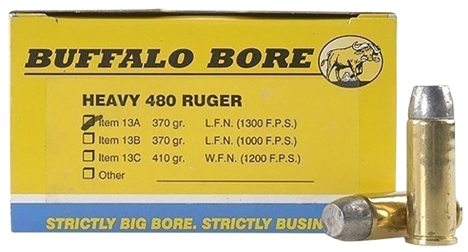 Buffalo Bore 13A20 480 Ruger 370gr Lead Flat Nose Ammo 20/Box