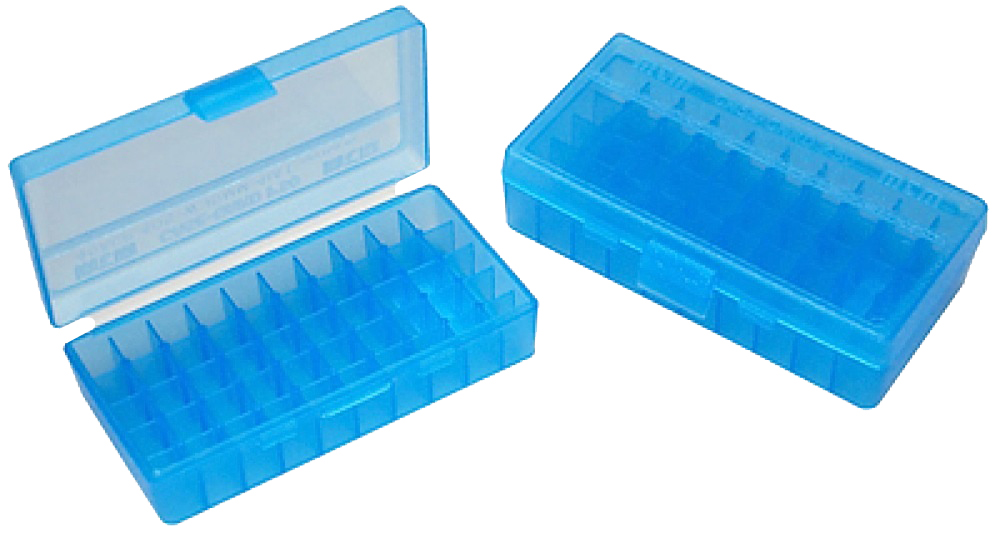 MTM Case-Gard P503824 Ammo Box Flip-Top Multi Caliber Handgun Clear Blue Polypropylene 50rd
