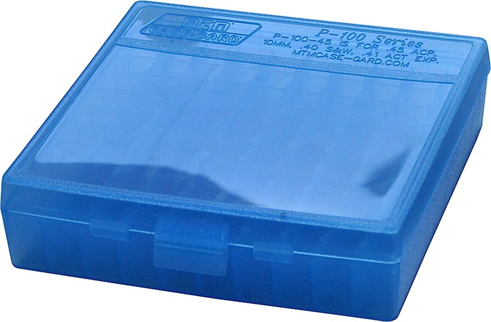 MTM Case-Gard P100924 Ammo Box Flip-Top Multi Caliber Handgun Clear Blue...