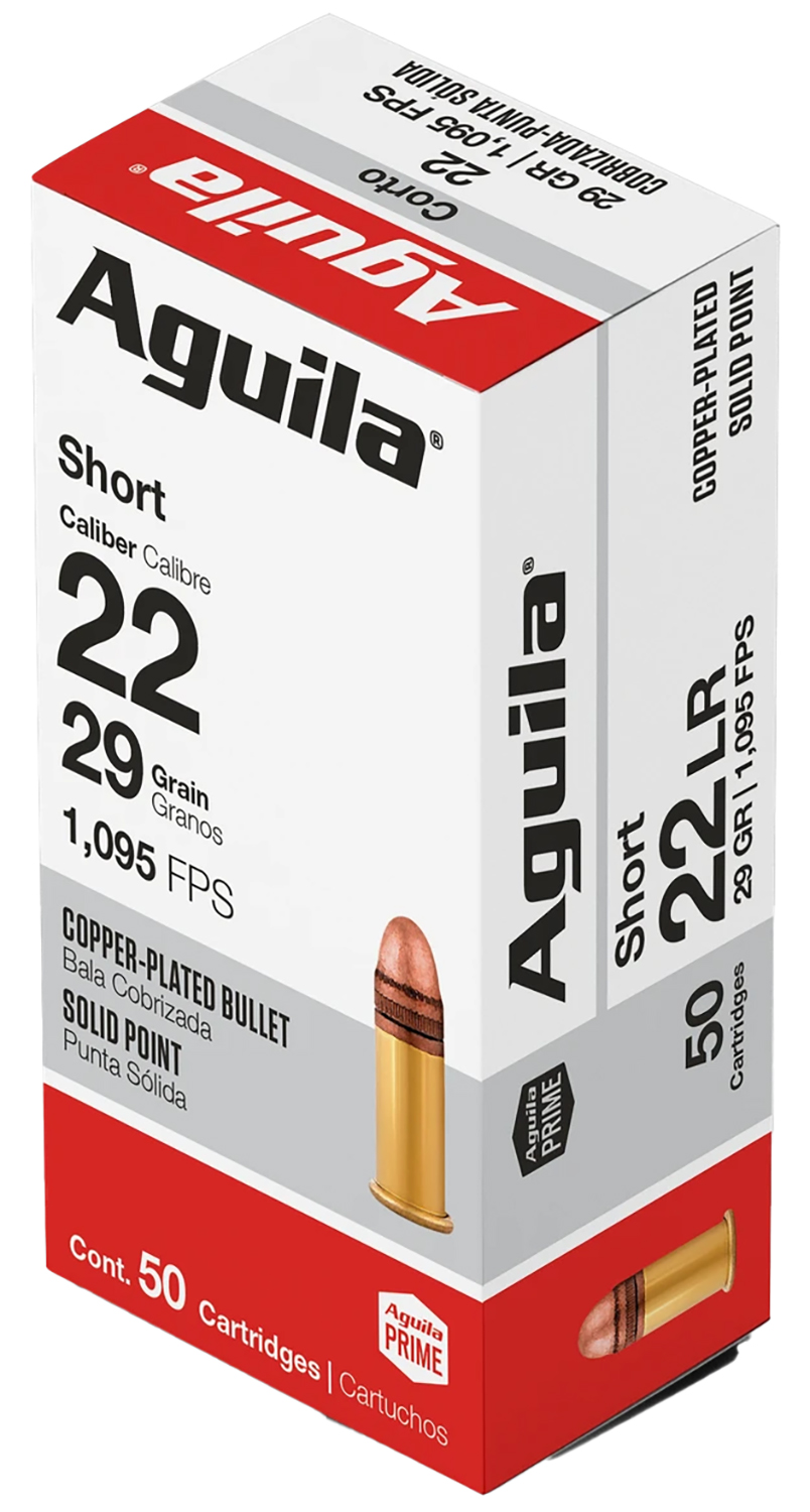 Aguila 1B220110 Super Extra Rimfire 22Short 29gr Copper Plated Solid Point 50 Per Box/20 Case