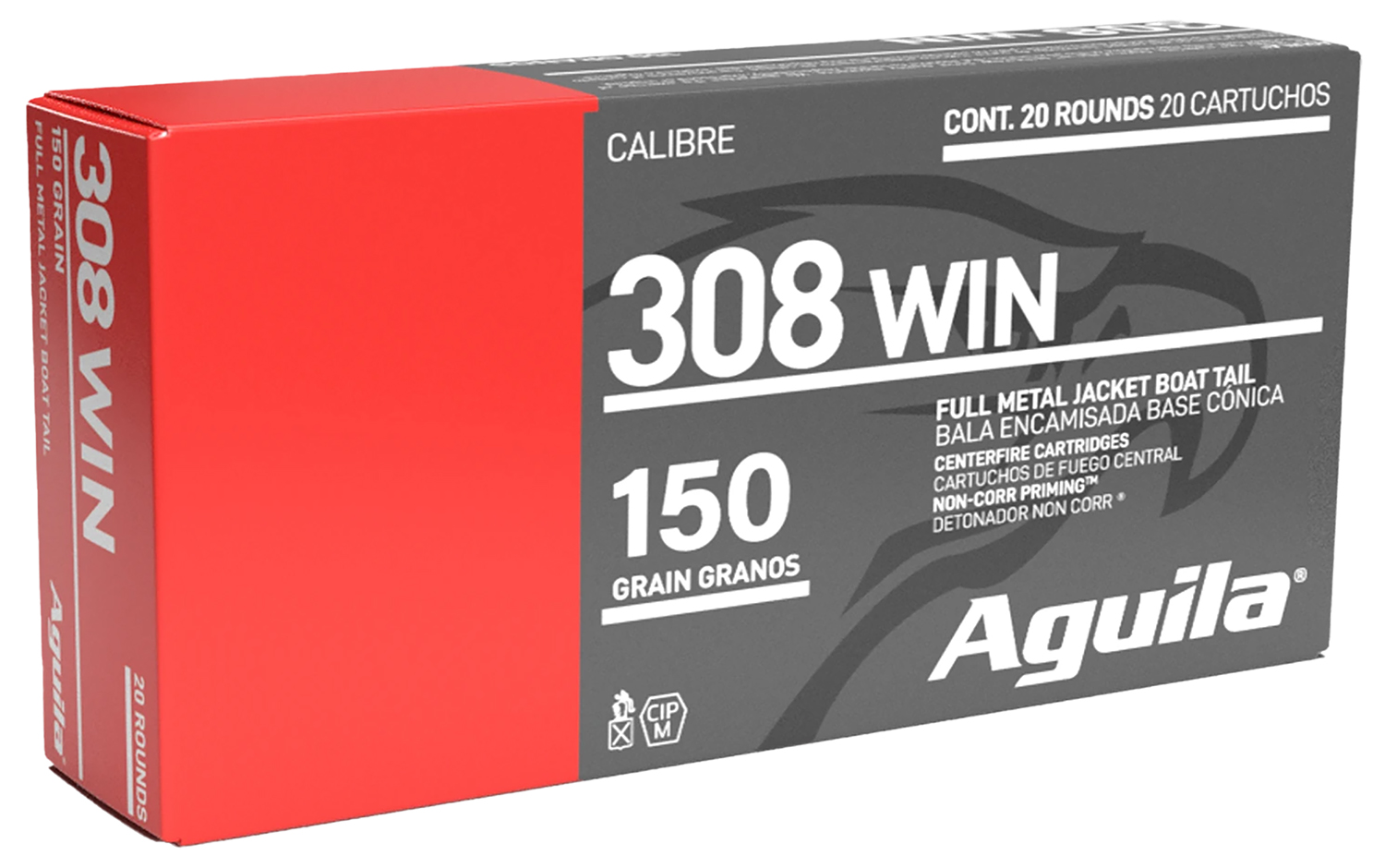 Aguila 1E308110 Target & Range Rifle 308Win 150gr Full Metal Jacket Boat Tail 20 Per Box/25 Case