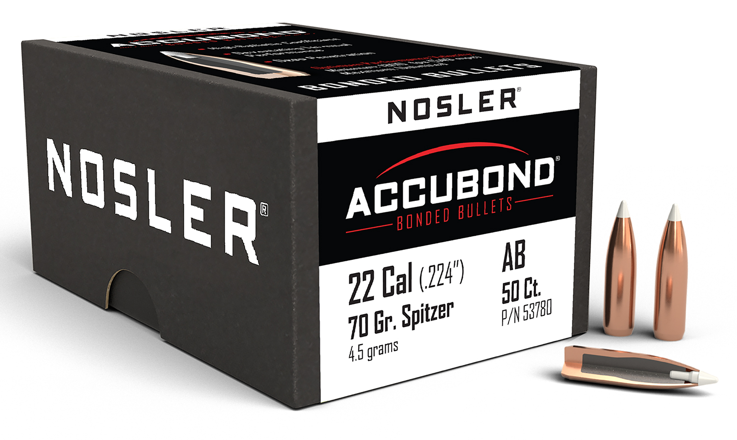 Nosler 53780 AccuBond  22Cal 70gr Spitzer Point 50/Box