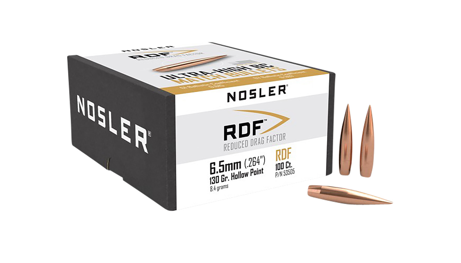 Nosler 6.5mm RDF Match Bullets 130 Grains Boat Tail Per 100