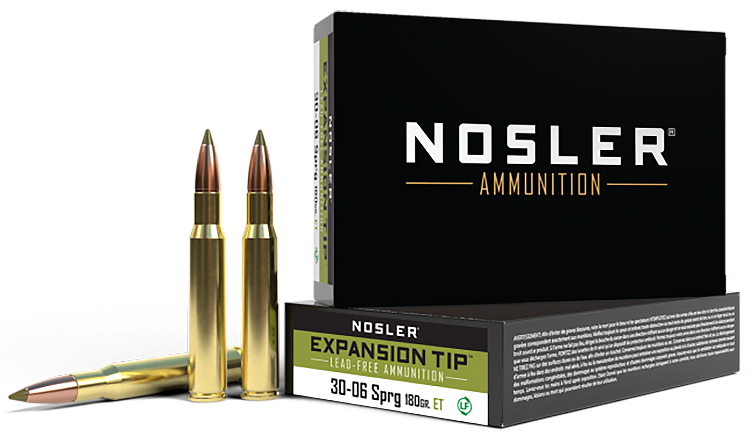 Nosler 40037 E-Tip Lead-Free 30-06 SPRG, 180gr, Brass Cased Rifle Ammo, 20 Rounds, USA Origin