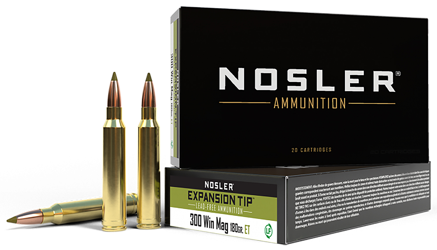 Nosler 40038 E-Tip 180gr .300 Winchester Magnum Brass Cased 20-Round Lead-Free Rifle Ammo