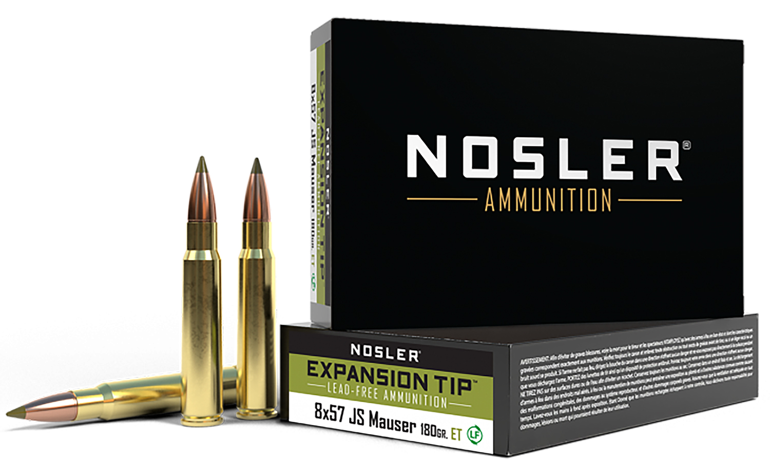 Nosler 40643 8X57mm JS E-Tip 180 Grain, Brass Cased, 20 Rounds, High-Performance Hunting Ammunition - Nosler - E-TIP LEAD-FREE