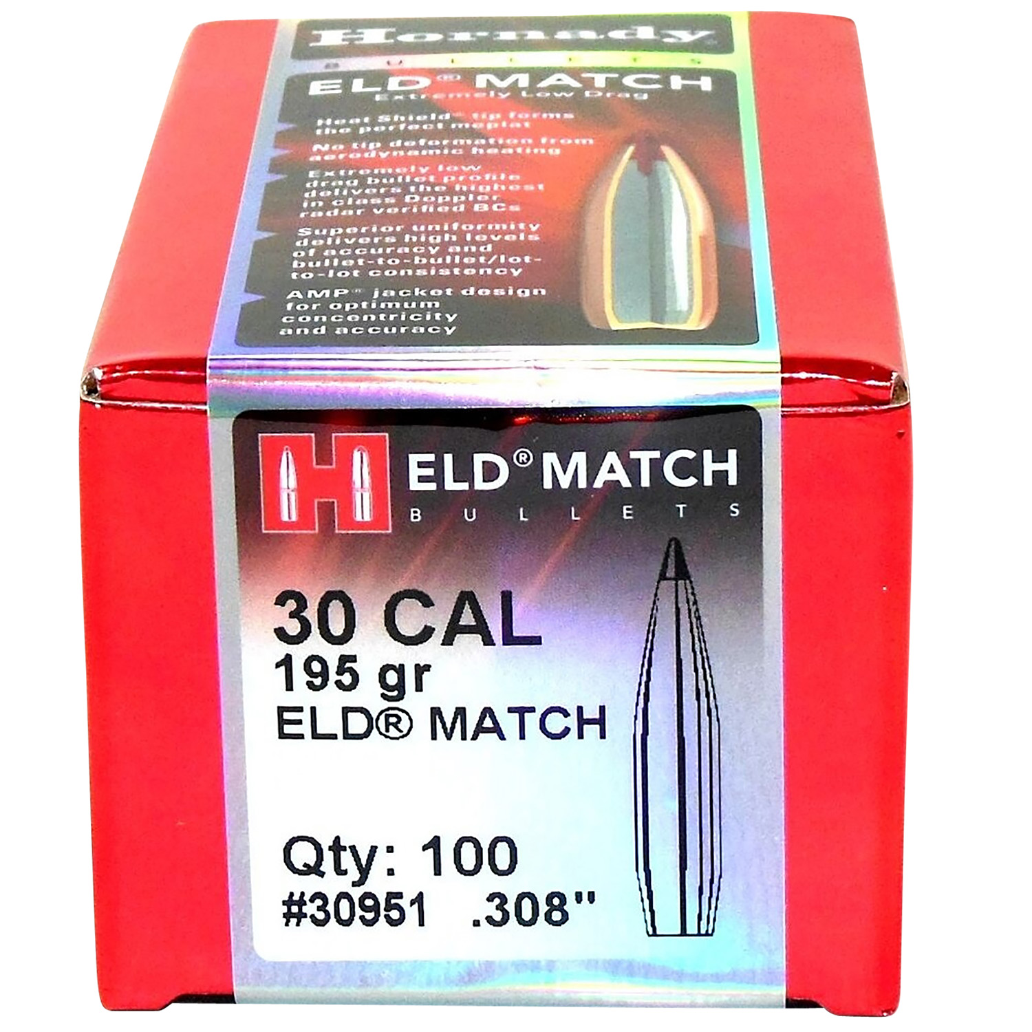 Hornady 30951 ELD Match 30 Cal .308 195 gr Extremely Low Drag-Match (ELD-M)