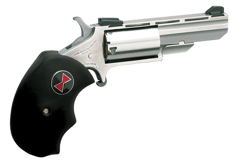 North American Arms BWM Black Widow  22 WMR 5 Shot 2" Stainless Steel Vent Rib Barrel, Stainless Steel Frame, Stainless Cylinder, Black Finger Grooved Rubber Grip, Exposed Hammer