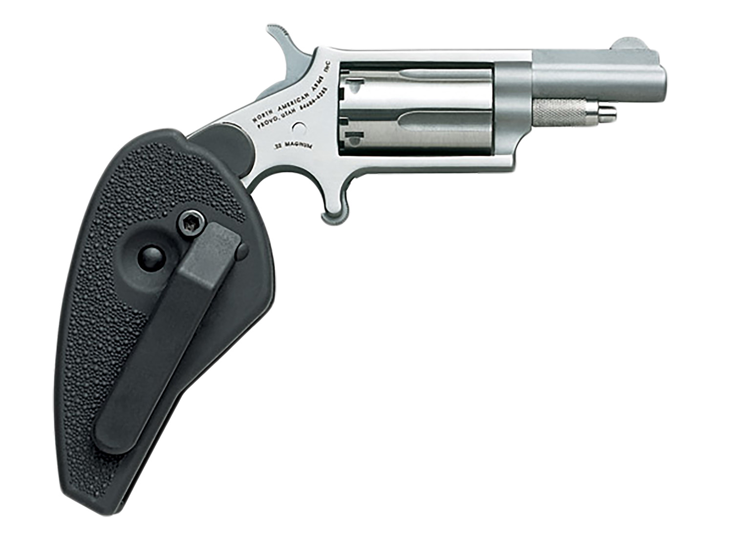 North American Arms 22MHG Mini-Revolver  22 WMR 5 rd 1.63 Barrel, Overall Stainless Steel Finish, Black Synthetic Holster Grip
