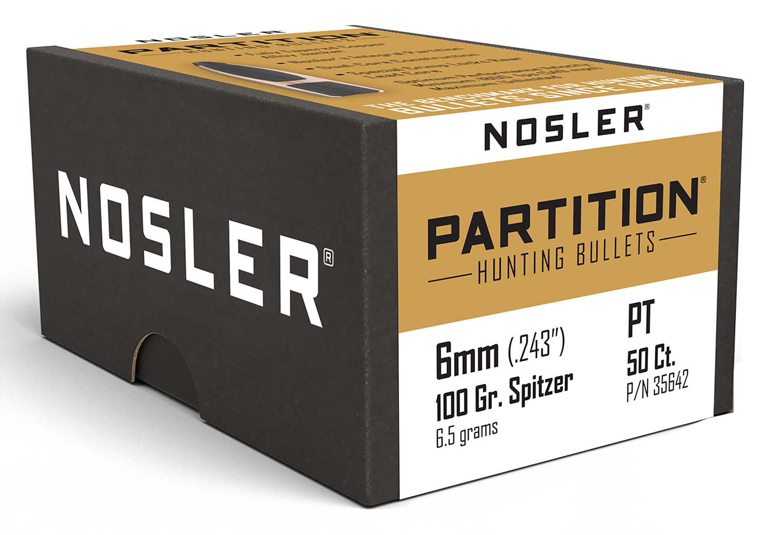 Nosler 6mm Partition Spitzer Bullets, 100gr, .243 Diameter, 50ct, Superior Penetration, Copper Alloy Jacket, Model 35642 - Nosler - .243