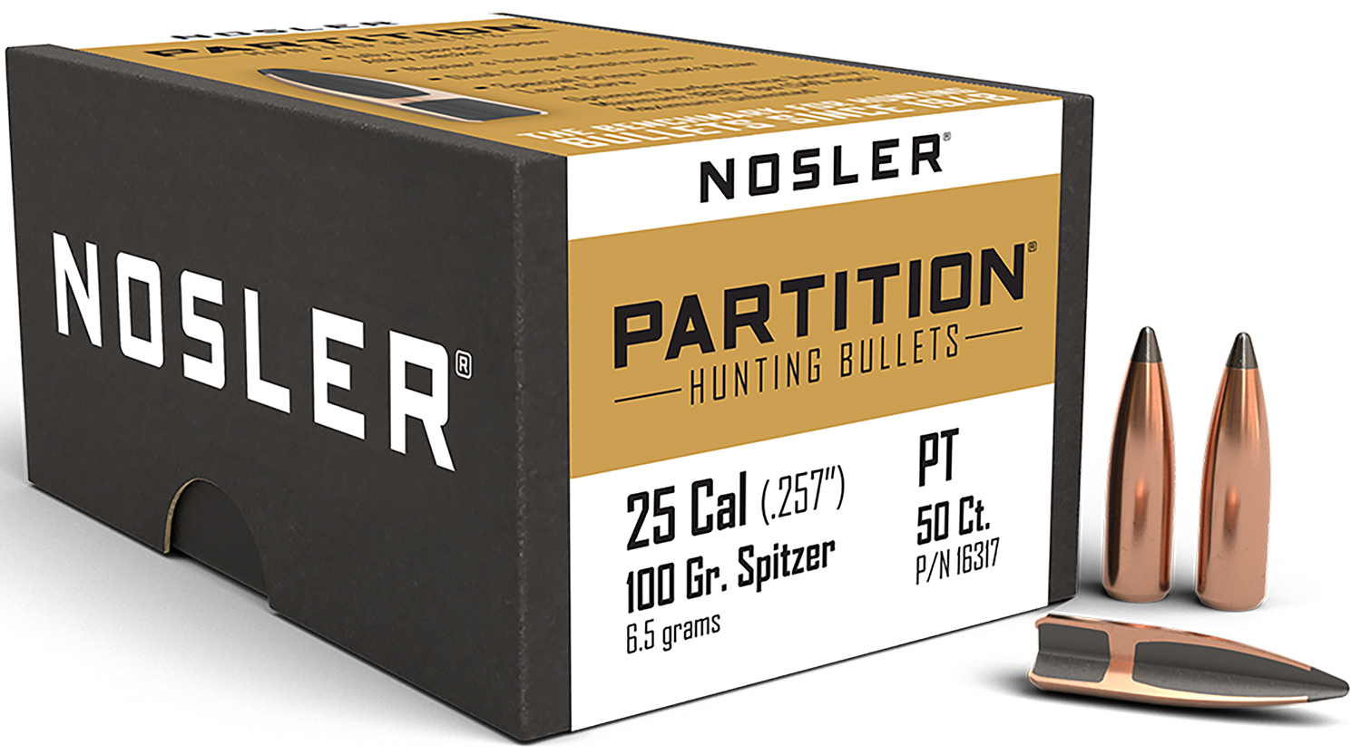 Nosler 16317 Partition Hunting 25 Cal .257 100 gr Spitzer 50 Per Box