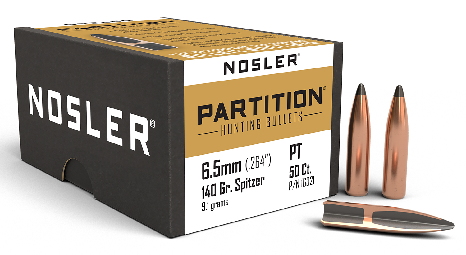 Nosler 16321 Partition Hunting 6.5 Creedmoor .264 140 gr Spitzer 50 Per Box - Nosler - .264