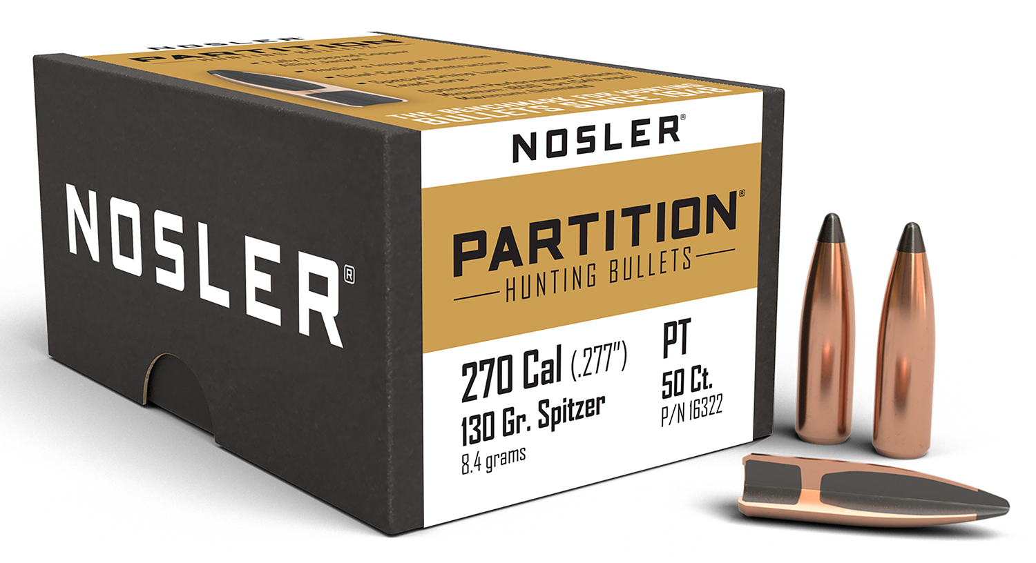 NOSLER Partition .270 Caliber .277" 130Gr 50rd Box Rifle Bullets (16322)