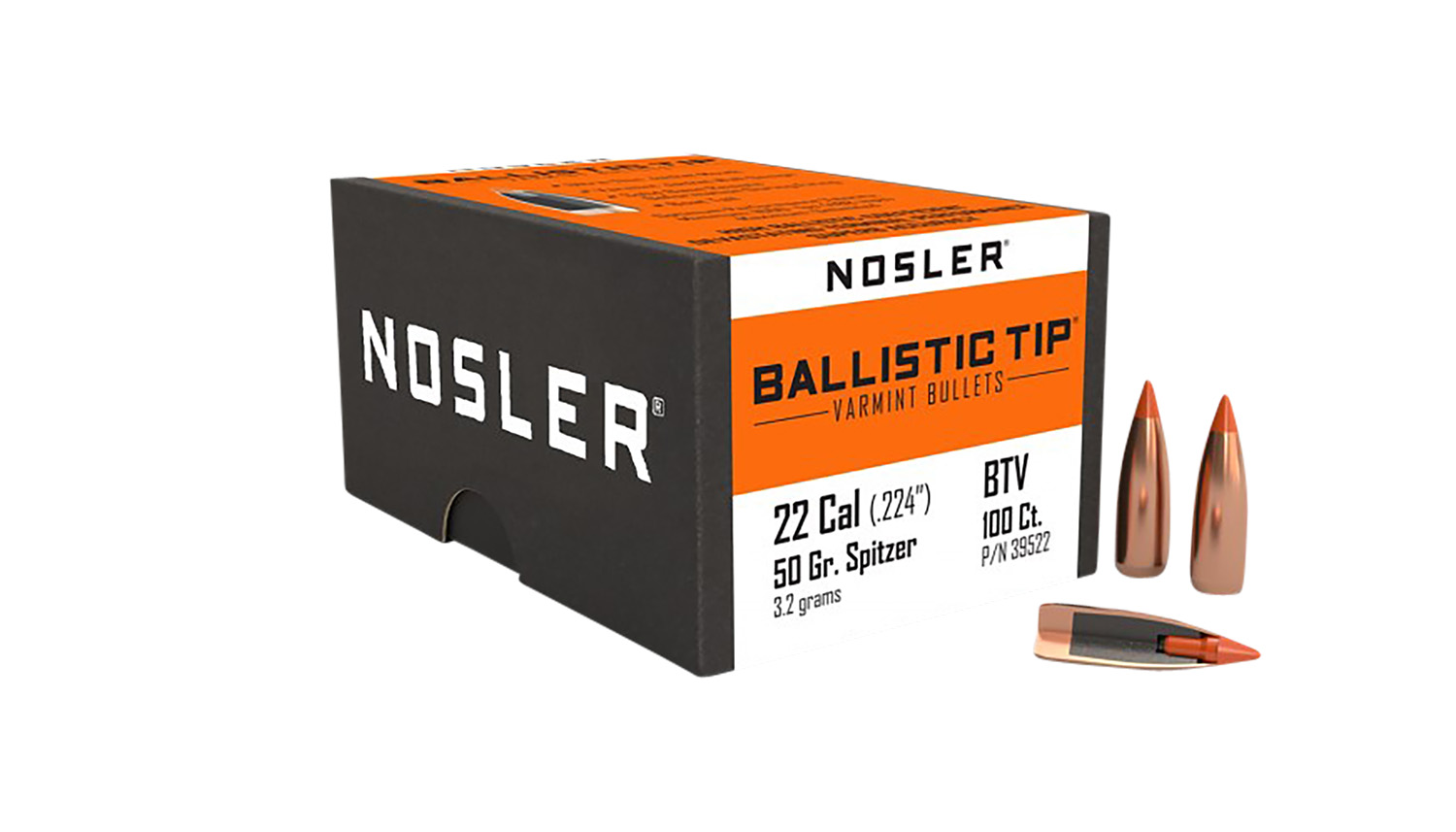 Nosler Ballistic Tip Varmint Bullets .22 Cal. 50 gr. Spitzer Point 100 pk.