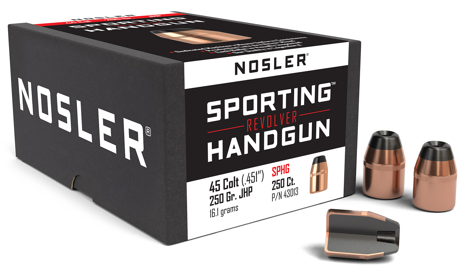 Nosler Sporting Handgun Revolver Bullet .45 Cal. 250 gr. Jacketed Hollow...