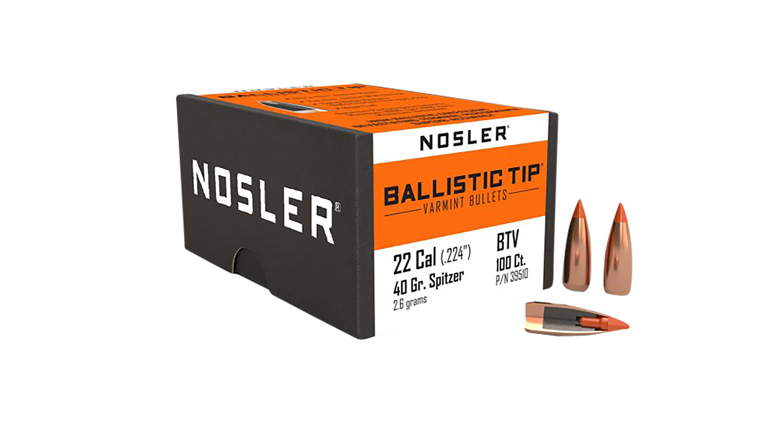 Nosler Ballistic Tip Varmint Bullets .22 Cal. 40 gr. Spitzer Point 100 pk.
